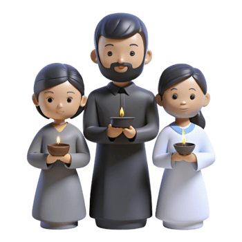 Family Holding Lit Candles, 3D Render, Illustration png