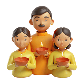 Family Celebrating a Festival with Diyas png