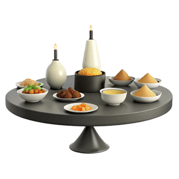 Traditional Table Setting with Candles, Bowls, and Food png