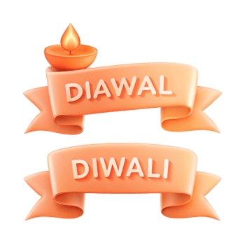 Diwali Festival Banner with Ribbon and Candle png