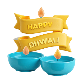 Happy Diwali with Festive Diya Candles and Ribbons png
