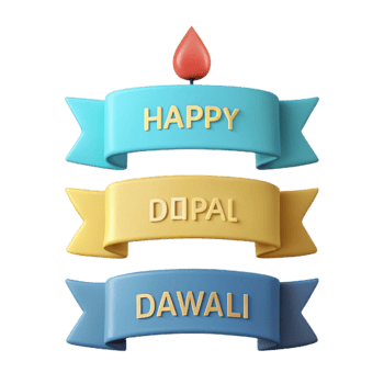 Happy Diwali Celebration with Colorful Ribbons and Candle png