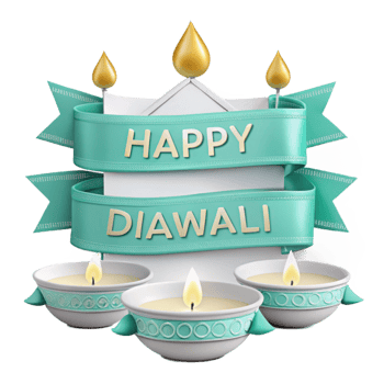 Happy Diwali Celebration with Lit Candles and Ribbon png