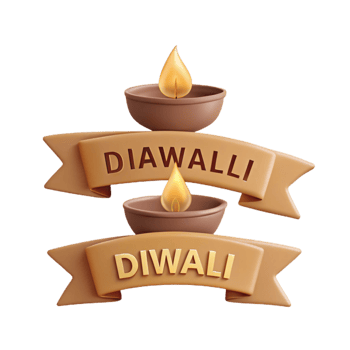 Diwali Celebration with Lit Diyas and Festive Ribbons png