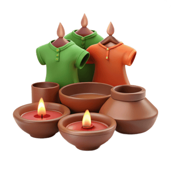Clay Candle Holders with Green and Orange Shirts png
