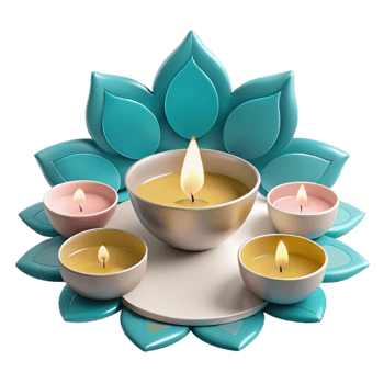 Five Candles on a Teal Lotus Design png