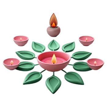 Pink Candles in Green Leaf Design png
