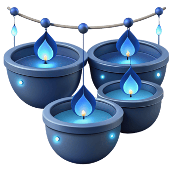 Blue Candles in Bowls Hanging from a String png