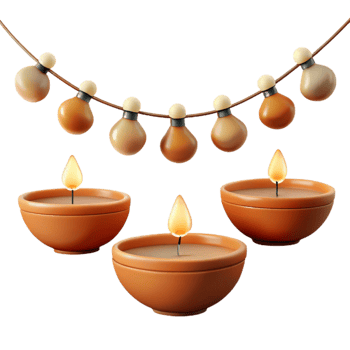 Illuminated Clay Diyas with a Festive Garland png
