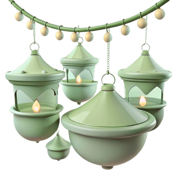 Green Lanterns Hanging from a Chain with Lights png