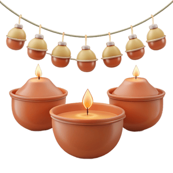 Clay Candles with String of Lights Decoration png