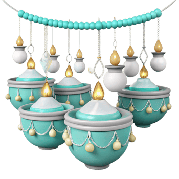 Teal and Gold Hanging Lanterns with Bead Garland png