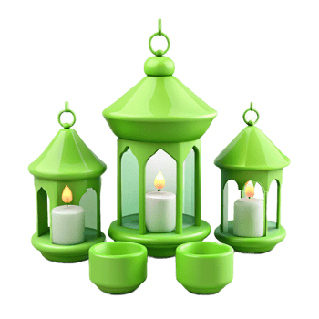 Green Lanterns with Candles for Festive Decoration png