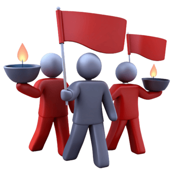 Three Stick Figures Holding Flags and Candles png