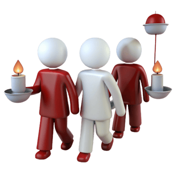Three 3D Figures Walking Holding Candles png