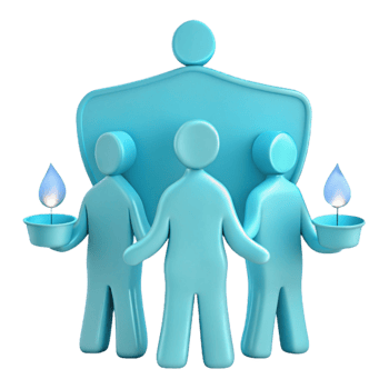Three Figures Holding Candles with a Large Figure in the Back png