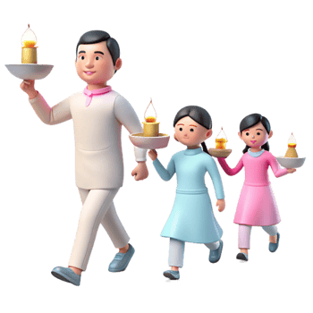 Family Walking With Candles png