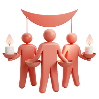 Three Figures Holding Candles Under a Crescent Moon png