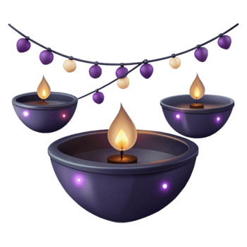 Purple Diya Candles with String Lights png