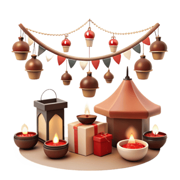 Festive Decor with Lanterns, Candles, and Gifts png