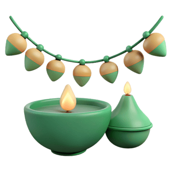 Green Candles and String of Lights 3D Illustration png