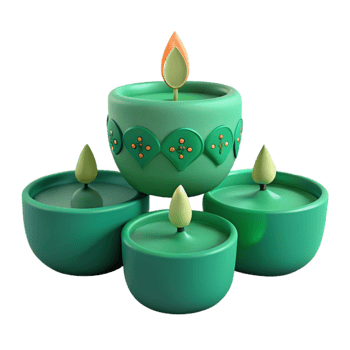 Green Candles with Flames in a Cluster png