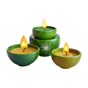 Three Green Candles with Flames png
