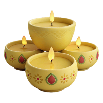 Four Yellow Candles with Intricate Designs png