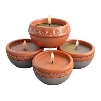 Four Clay Candle Holders with Flames png