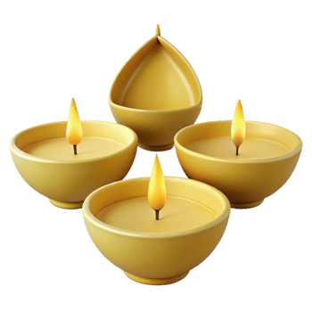 Four Yellow Candles with Flames in a Row png
