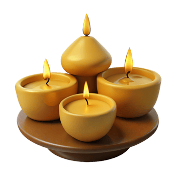 Golden Candles on a Wooden Tray png