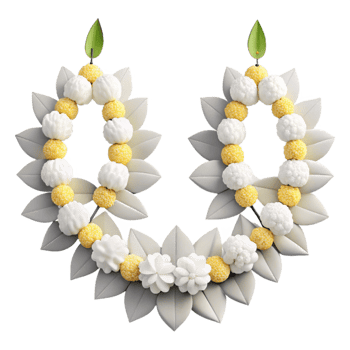 White and Yellow Flower Garland with Gray Leaves png