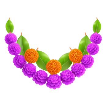Purple and Orange Flower Garland with Green Leaves png