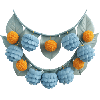 Floral Garland with Blue and Orange Flowers png