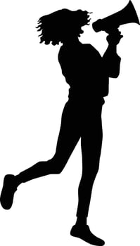 Curly women hold megaphone pose silhouette vector