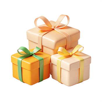 Gift Boxes with Ribbons 3D Render of Stacked Presents png