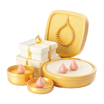 Gold Jewelry Boxes with Pearl Necklace and Earring Displays png
