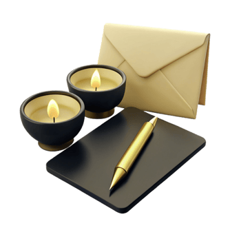 Candles, Pen, and Notebook - Minimalist Still Life png