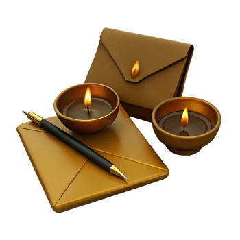 Golden Envelopes with Burning Candles and Pen png