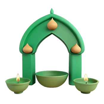 3D Green Arch with Candles and Bowl png