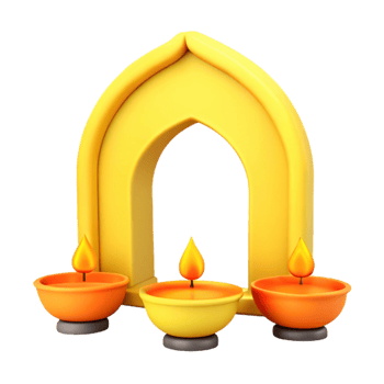 3D Render of Three Candles in a Yellow Archway png