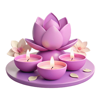Three Candles with Lotus Flower and Petals png