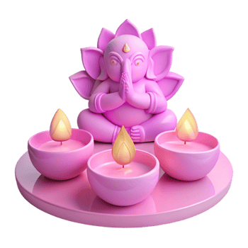 Pink Deity Figurine with Three Candles on a Tray png