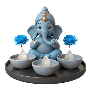 Ganesha Statue with Lotus Flowers and Candles png