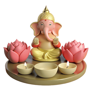 Ganesha Statue with Lotus Flowers and Candles png