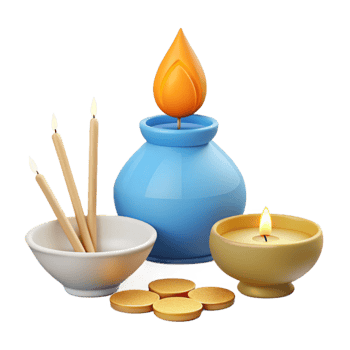 Candles, Incense Sticks, and Golden Discs A Symbolic Arrangement png