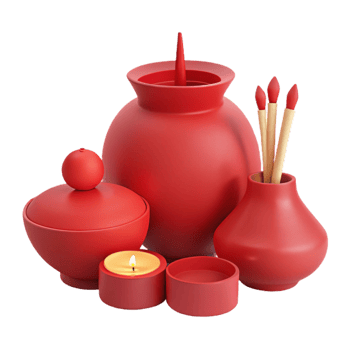 Red Ceramic Containers with Candle and Matchsticks png