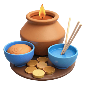3D Render of a Ritual Setting with Candle, Incense, and Offerings png