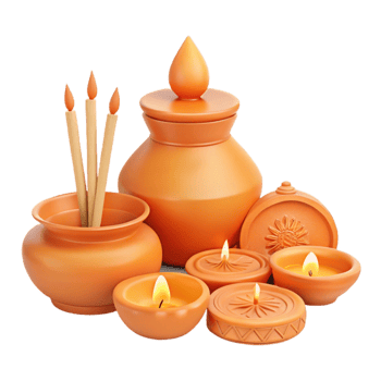 Clay Candles, Incense Sticks, and Pottery Jars png