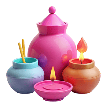 Colorful Ceramic Pots with Candles and Incense Sticks png